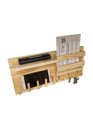 Ключниця настінна з дерева. тримач органайзер для ключів з полицею