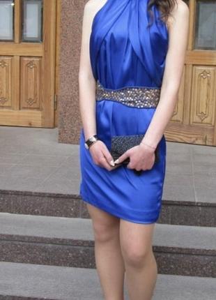 Платье синие атласное