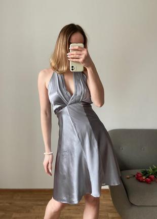 Сатинова сіра вечірня сукня2 фото