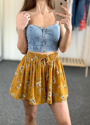 Красивые шорты-юбка цветочный принт 34-36