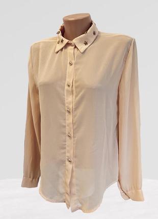 Блуза бежевого тілесного кольору прозора блузка