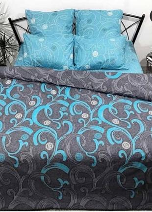Комплект постельного белья натуральный двухсторонний бязь голд изумруд серо - бирюзового цвета
