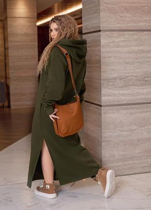 Теплое длинное платье горчица беж и хаки