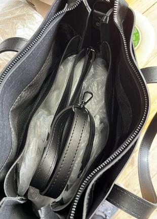 Сумка три відділення чорна, жіноча зручна вмістка сумочка3 фото