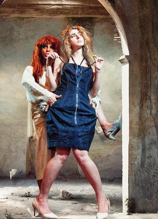 Джинсове авангардне плаття балон сарафан marithe + francois girbaud у смужку з кишенями на блискавці