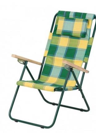 Кресло-шезлонг для дачи и отдыха на природе "ясень" d20 мм (бязь, желто-зеленая клетка)
