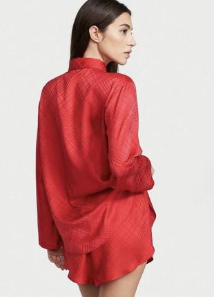 Красная сатиновая пижама victoria’s secret рубашка шорты домашний костюм2 фото