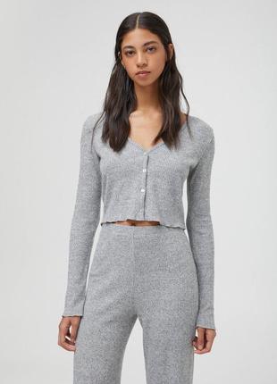 Кардиган-водолазка топ дрібне в'язання сірий