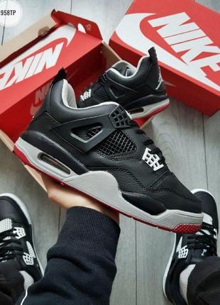 Трендовые кроссовки в стиле nike air jordan retro 4 flight кожаные стильные мужские