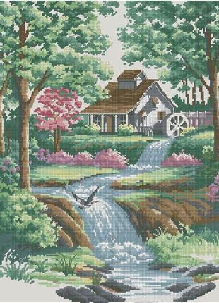 Набор для вышивки крестом тихий ручей. размер: 28*35,5 см