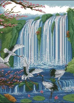 Набір для вишивки хрестиком. розмір:   50*38 см водоспад з лелеками