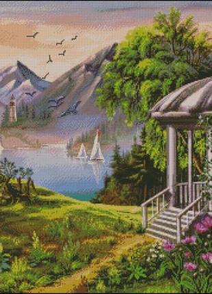Набор для вышивки крестиком. размер: 53*37 см беседка у моря