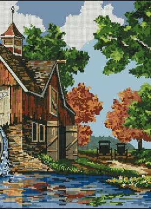 Набор для вышивки крестиком. размер: 34*27 см мельница в деревне