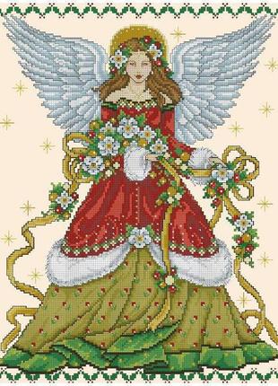 Набор для вышивания крестиком ангел в цветах рождества. размер: 26,5*31 см