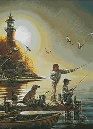 Набор для вышивки крестиком. размер: 75*56 см рыбалка