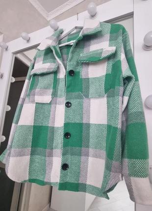 Рубашка теплая клетка кашемир зеленая рубашка3 фото