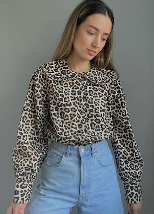 Блуза рубашка леопардовий принт h&m блуза вільна з комірцем3 фото