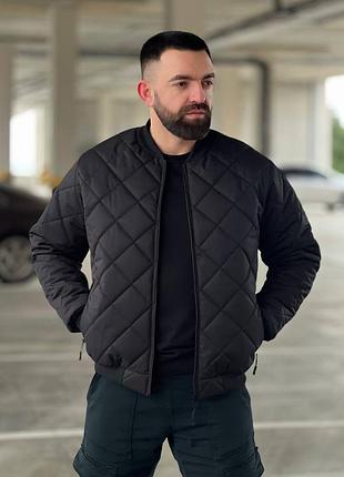 Бомбер мужской стеганый куртка стегана на молнии базовая стильная синяя электрик серая...