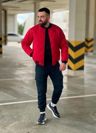 Бомбер мужской стеганый куртка стегана на молнии базовая стильная синяя электрик серая...