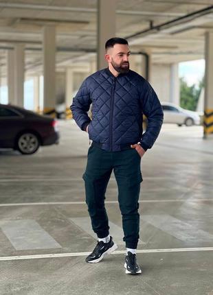 Бомбер мужской стеганый куртка стегана на молнии базовая стильная синяя электрик серая...