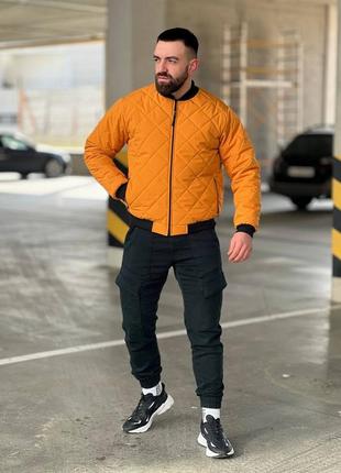 Бомбер мужской стеганый куртка стегана на молнии базовая стильная синяя электрик серая...