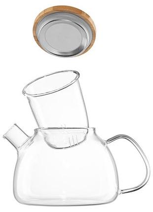 Заварник скляний ardesto midori, 1000 мл / заварник прозорий боросилікатне скло, бамбук