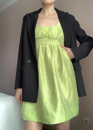 Коктейльна салатова міні сукня, оливкова сукня міні3 фото