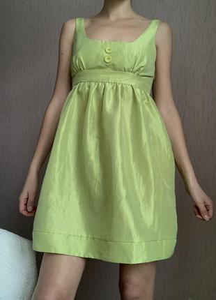 Коктейльна салатова міні сукня, оливкова сукня міні2 фото