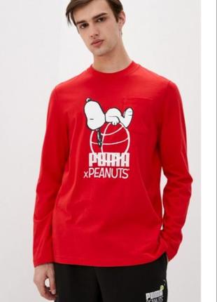 Оригінальна толстовка x peanuts long sleeve men's tee puma однотонна червона спортивна бавовна