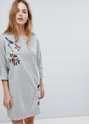 💎💖розпродаж колекції! qed london тепла сіра сукня оверсайз з вишивкою доставка сутки