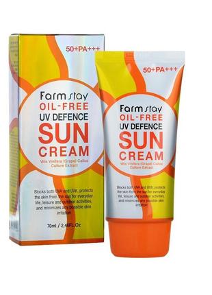 Солнцезащитный крем для лица со стволовыми клетками винограда farmstay oil-free uv defence sun cream spf50 +++ 70 мл