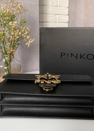 Брендовая женская кожаная сумка pinko натуральная кожа черная с заклепками люкс с цепью цепочкой бронза с логотипами сумочка4 фото