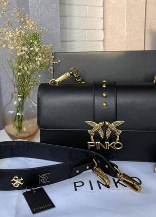 Брендовая женская кожаная сумка pinko натуральная кожа черная с заклепками люкс с цепью цепочкой бронза с логотипами сумочка