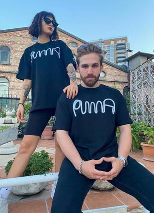 Парные футболки puma женская / мужская черная / белая3 фото