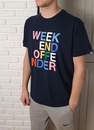 Мужская темно синяя коттоновая футболка weekend offender оригинал2 фото