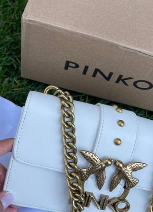 Брендовая женская кожаная сумка pinko натуральная кожа белая с заклепками люкс с медной цепью цепочкой с логотипами сумочка