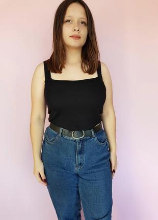 Топ майка черный однотонный  в рубчик zara