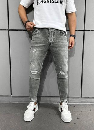 Зауженные джинсы премиум качества с потертостями рваные стильные1 фото