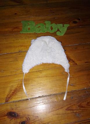 Пушистая белая шапочка с ушками, деми шапка на завязочка распродажа