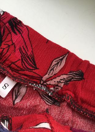 Стильная юбка миди р. s в цветочный принт красная с пуговицами спідниця міді7 фото