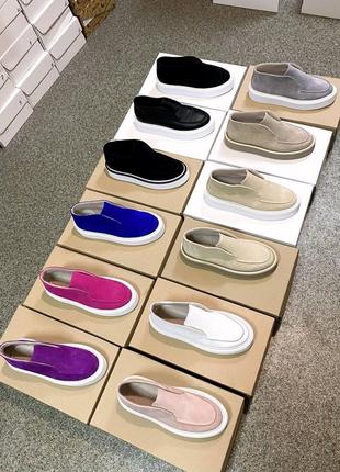 Натуральна замша, яскраві жіночі демі лофери, колір фуксія