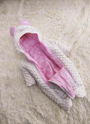 Комплект одежды для новорожденных девочек демисезонный, молочный с розовым, принт minni6 фото