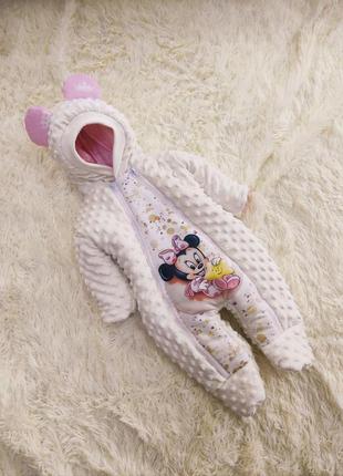 Комплект одежды для новорожденных девочек демисезонный, молочный с розовым, принт minni4 фото