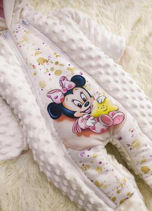 Комплект одежды для новорожденных девочек демисезонный, молочный с розовым, принт minni5 фото