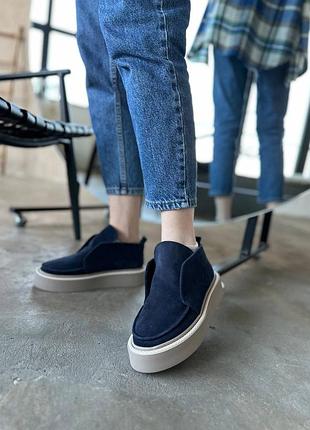 Лофери, к044, чорничний, натуральна замша, демі/зима