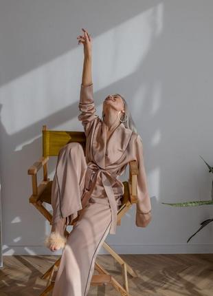 Костюм в пижамном стиле, королевский шелк, "estelle" пудровый5 фото