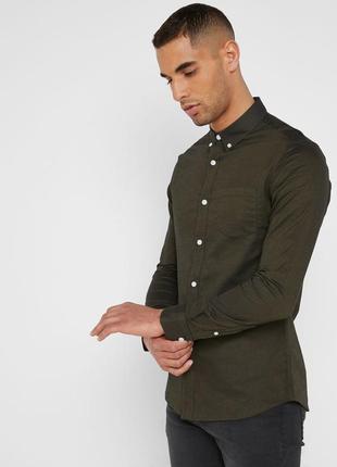 Качественная стрейчевая рубашка с длинным рукавом burton muscle fit oxford shirt