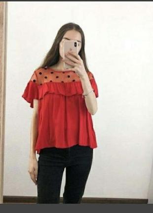 Блуза топ в горох червоний