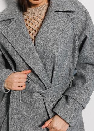 Женское кашемировое длинное серое пальто с рукавами реглан4 фото