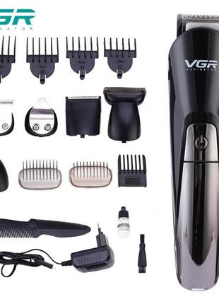 Багатофункціональний тример набір для стрижки волосся та для гоління та носа vgr v-012 6 в 1 чорний